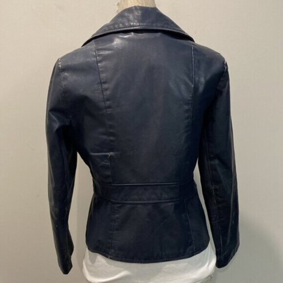 Vintage Blue Leather Moto Jacket Size Small - Picture 7 of 16